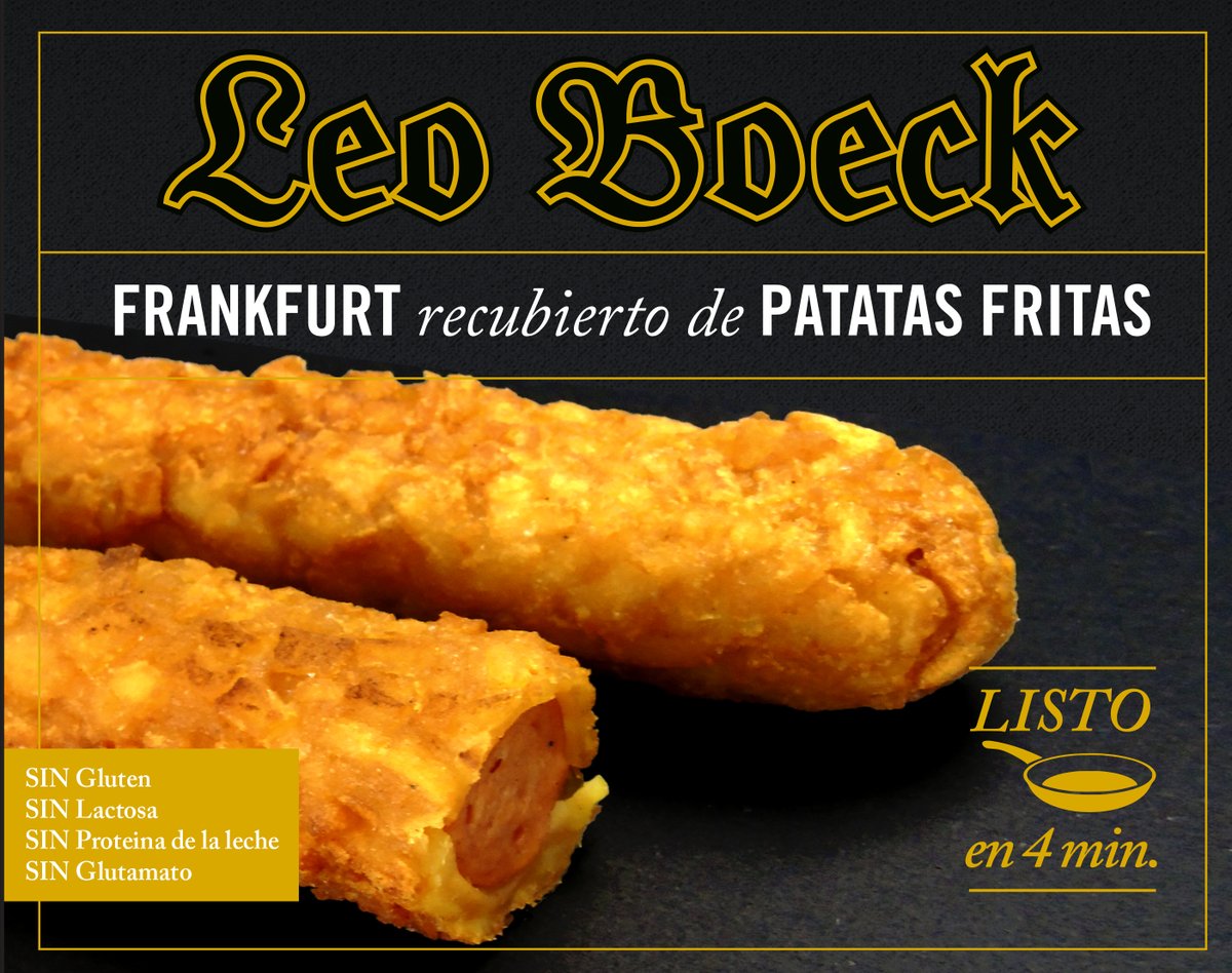 Una salchicha de frankfurt recubierta de crujientes Patatas Fritas. Frankfurt Medieval, listo en 4 minutos, freir en un poco de aceite y servir. leoboeck.com
El preferido de los niños
#singluten #sinlactosa #sinproteinadelaleche #sinlactosa #singlutamato #sintonterias