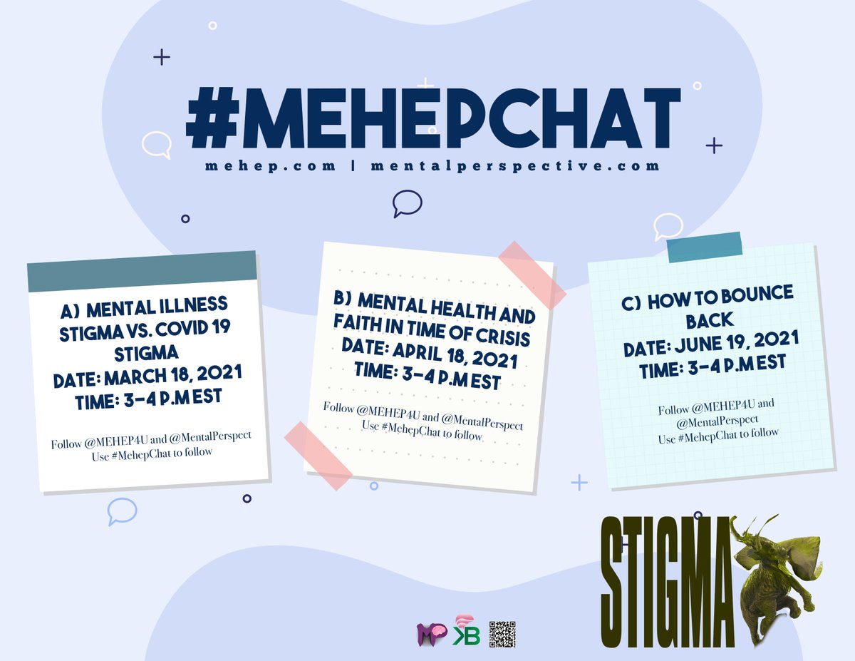 MEHEP4U's tweet photo. Pleasant good day to you lovelies.
Please check out my #MEHEPCHAT schedule on #Stigma, #Faith in time of Crisis and #Bounceback.
Mark your calendar. 🗓️
Topic: Mental Illness Stigma Vs.Covid 19 Stigma
Date: March 18, 2021
Time: 3-4 PM. Est. #mentalhealth #mhstigmafighter https://t.co/E6htdo0Fmn