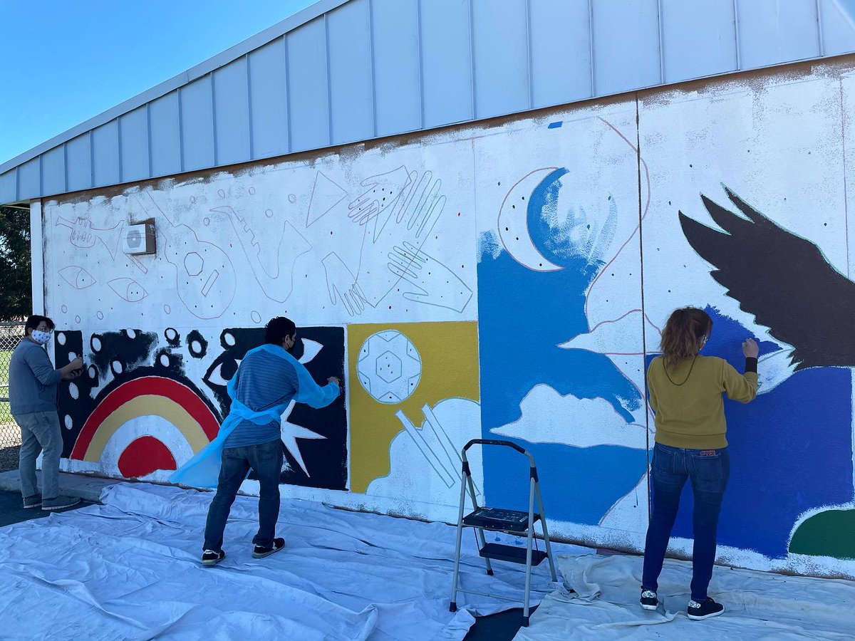 Painting a mural takes many hands working together and we have had so many people help on this one starting with our first Staff Paint Day of 2021. Thank you to all of the wonderful <a href="/Monty_Eagles/">Montgomery Eagles</a> staff and teachers who helped us get the first marks of color on this 40 ft wall.