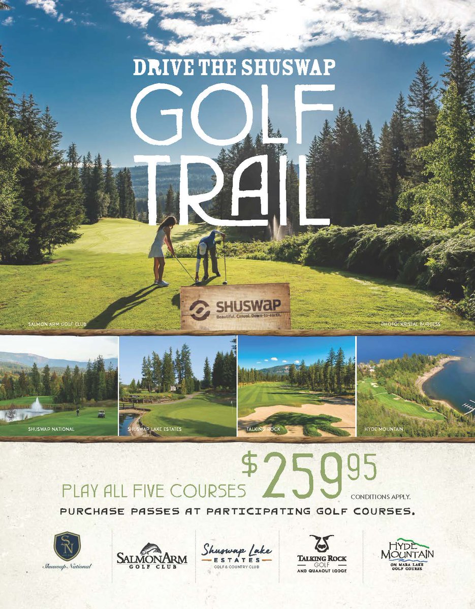 The Shuswap Golf Trail Pass is BACK!! If you love the Shuswap & love to golf - this pass is for you. Get 1 round at each of these 5 beautiful courses for just $259.95 pt. Valid 7 days a week, it has no restrictions & is fully transferable. PURCHASE HERE - bit.ly/3bwrF6n