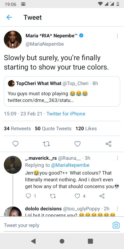 UnwrapO's tweet photo. Namtwitter going haywire after #MariaNepembe wrote a cryptic message on a #TopCheri post recently. What’s the beef all about? Can someone fill us in? #unwrapinteractions #unwrapnews https://t.co/XMrGT2ZGXZ