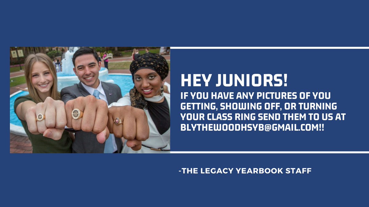 MsWilkins103's tweet photo. The yearbook staff would love to include pictures of you and your rings! Send them to us!  @blythewood_sbo @BlythewoodHigh https://t.co/Ec6T1lfbBV