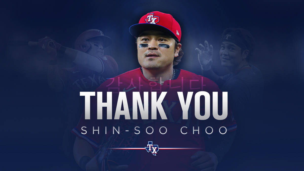 Rangers's tweet photo. For all the hits, smiles, “CHOOOOO”s and work done in our community over the past seven years, 𝐭𝐡𝐚𝐧𝐤 𝐲𝐨𝐮.

Best of luck in Korea, Choo Choo! https://t.co/UeKUyY2Sbl