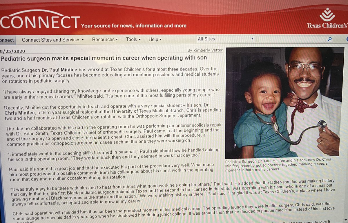 TCH Pediatric Surgery (@tchpedisurg) on Twitter photo Celebrating Dr. Paul Minifee: the first Black pediatric surgeon trained in Texas! He recently got to operate with his son, an orthopedic resident on a visiting rotation. “We were making history in there!” He said proudly that day.
#BlackHistoryMonth #TCHPediSurg <a href="/TexasChildrens/">Texas Children's</a> Celebrating Dr. Paul Minifee: the first Black pediatric surgeon trained in Texas! He recently got to operate with his son, an orthopedic resident on a visiting rotation. “We were making history in there!” He said proudly that day.
#BlackHistoryMonth #TCHPediSurg <a href="/TexasChildrens/">Texas Children's</a>