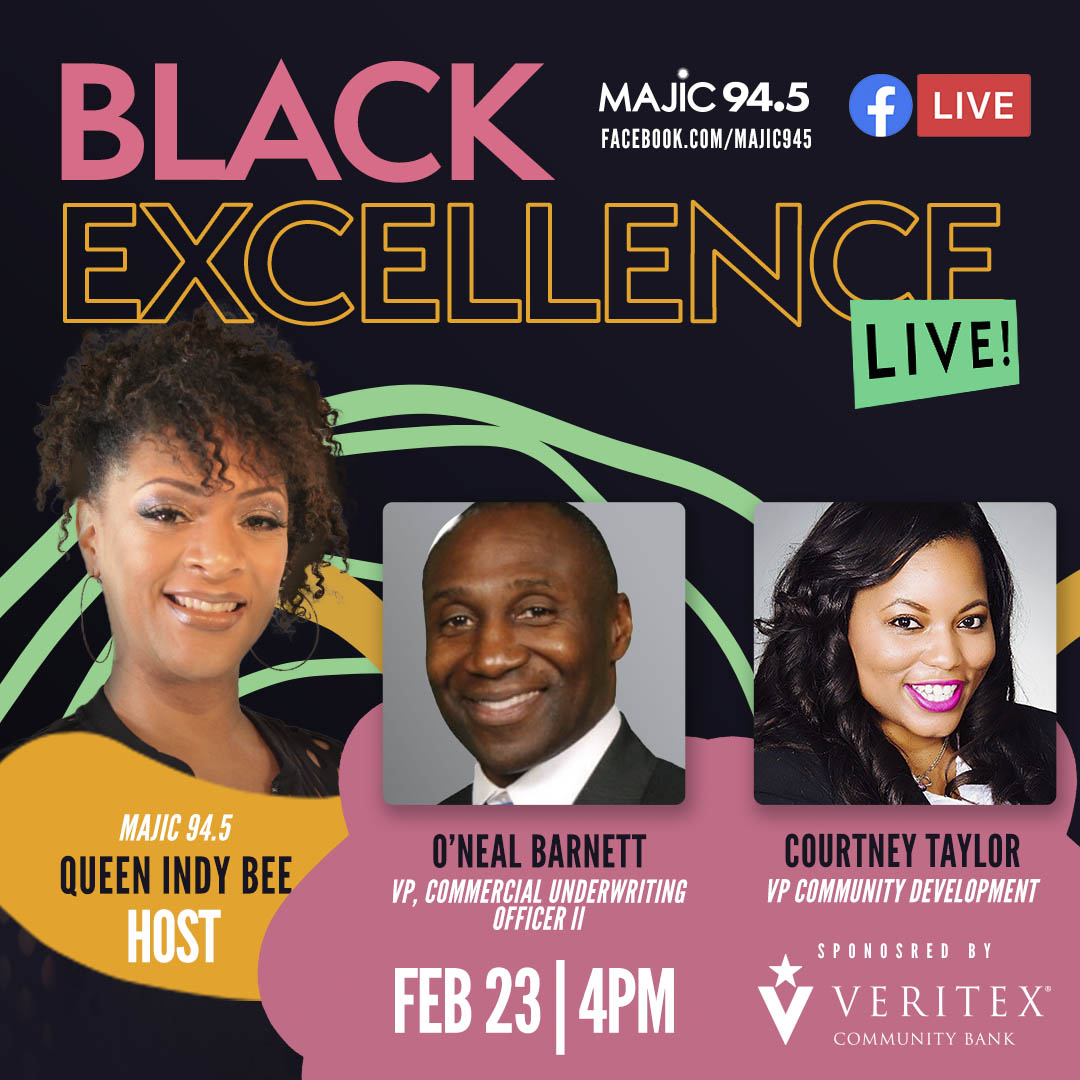 majic945's tweet image. Today we are going live with @VeritexBank - Majic’s very own Queen Indy Bee with Courtney Taylor and O’neil Barnett will discuss how financial literacy can help you and your business. Tune in on Facebook Live and Youtube all presented by @VeritexBank #BHM2021
