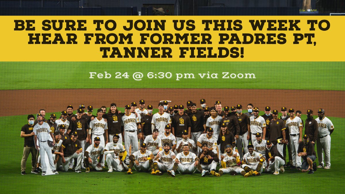 txstatePPTO's tweet photo. Do you love sports and hope to one day work with a sports team? If so, you do not want to miss this week’s meeting! ⚾️

Tomorrow night at 6:30 pm we will be joined by former @Padres PT, now sports rehab and performance clinic owner, Tanner Fields! https://t.co/IcIsDBoB2N