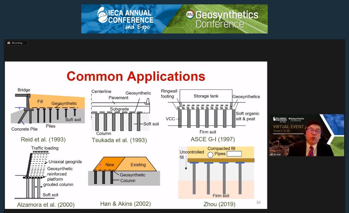 GeoConference's tweet photo. Happening NOW - Koerner Award Lecture: Geosynthetic-reinforced column-supported embankments: Bridging theory and practice by Jie Han, Ph.D. of Kansas University

#GeoVirtual21 #Keynote #KoernerAward https://t.co/X7xiFIVApb