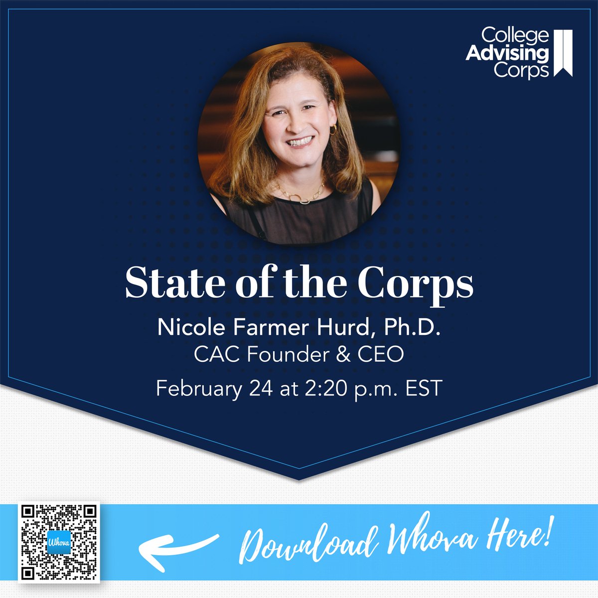 AdvisingCorps's tweet photo. If you haven't downloaded Whova yet, there's still time! Our Virtual Adviser Assembly, #BuildBackBraver, begins tomorrow at 12:30 p.m. EST.  .@DrNHurd presents the State of the Corps at 2:20 p.m. We look forward coming together to engage, lift, and inspire one another! #iAdvise https://t.co/7r3Eo8zWUk
