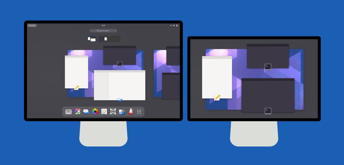This update from the GNOME Shell &amp; Mutter blog answers all your GNOME 40 multi-monitor questions! Learn more about what the multi-monitor experience will be and hear the background on the decisions made for these updates. blogs.gnome.org/shell-dev/2021…

#GNOME40 #opensource