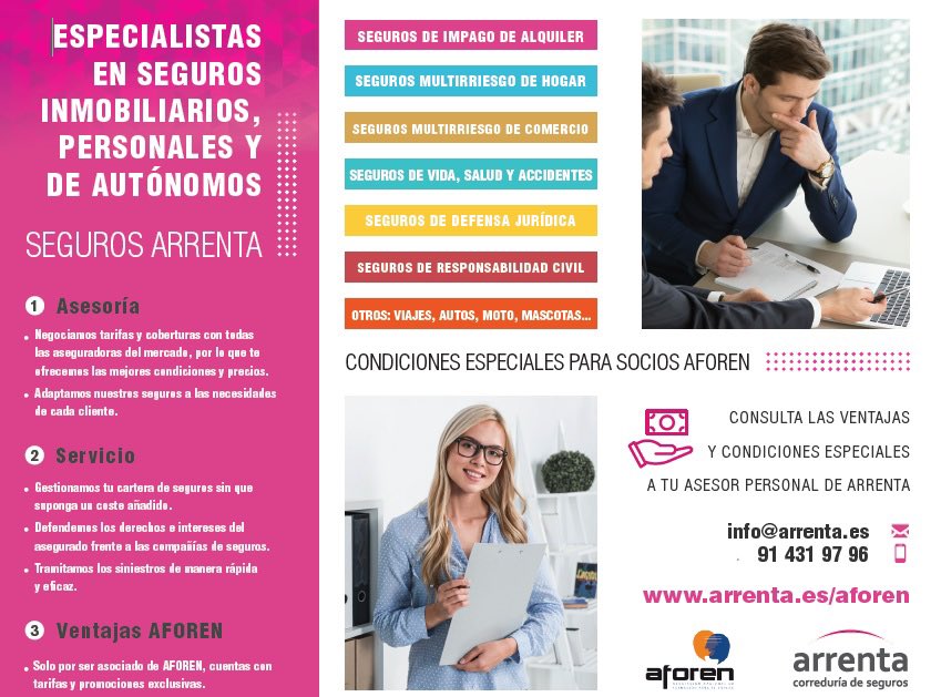 aforen_'s tweet photo. Os informamos del acuerdo al q hemos llegado con #ARRENTA QUARTO PILAR CORREDURÍA DE SEGUROS para conseguir condiciones especiales en #seguros inmobiliarios, personales y autónomos para nuestr@s soci@s.

Es tiempo de asegurarse.

#asociación #asociados #docentes #aforen #asesoria https://t.co/uJsAqdMO1Z