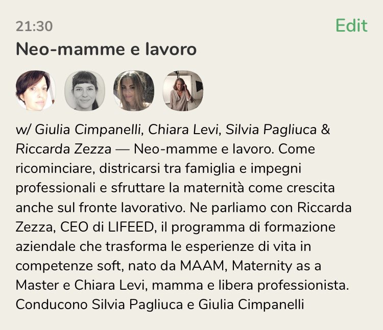 Giulia Cimpanelli (@giuliacimpa) on Twitter photo Giovedì sera alle 21,30 su Clubhouse <a href="/RiccardaZ/">riccarda zezza</a>, Chiara Levi, <a href="/silviapagliuca/">silvia pagliuca</a> e io parleremo di “Neo-mamme e lavoro”. Tutte potranno intervenire, raccontare la loro storia o porre domande alle esperte o alle altre mamme.
Non mancate! #maternity #COVID19 Giovedì sera alle 21,30 su Clubhouse <a href="/RiccardaZ/">riccarda zezza</a>, Chiara Levi, <a href="/silviapagliuca/">silvia pagliuca</a> e io parleremo di “Neo-mamme e lavoro”. Tutte potranno intervenire, raccontare la loro storia o porre domande alle esperte o alle altre mamme.
Non mancate! #maternity #COVID19
