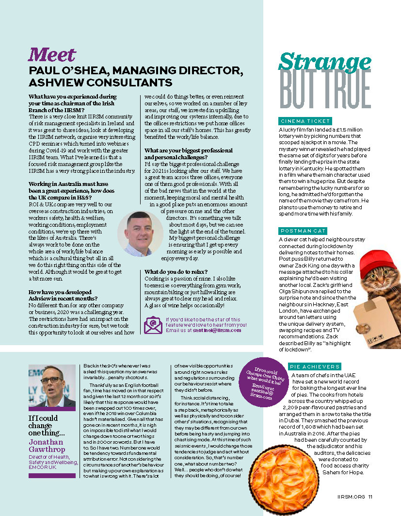 AshviewOffice's tweet photo. @IIRSM Sentinel Magazine 2021. Ashview Consultants Managing Director, Paul O'Shea recently caught up with the editor of Sentinel Magazine for their first publication of 2021 for their Meet the Expert feature! #Ashview #Consultants #Sentinel #Magazine #construction https://t.co/JmTehYz0pl