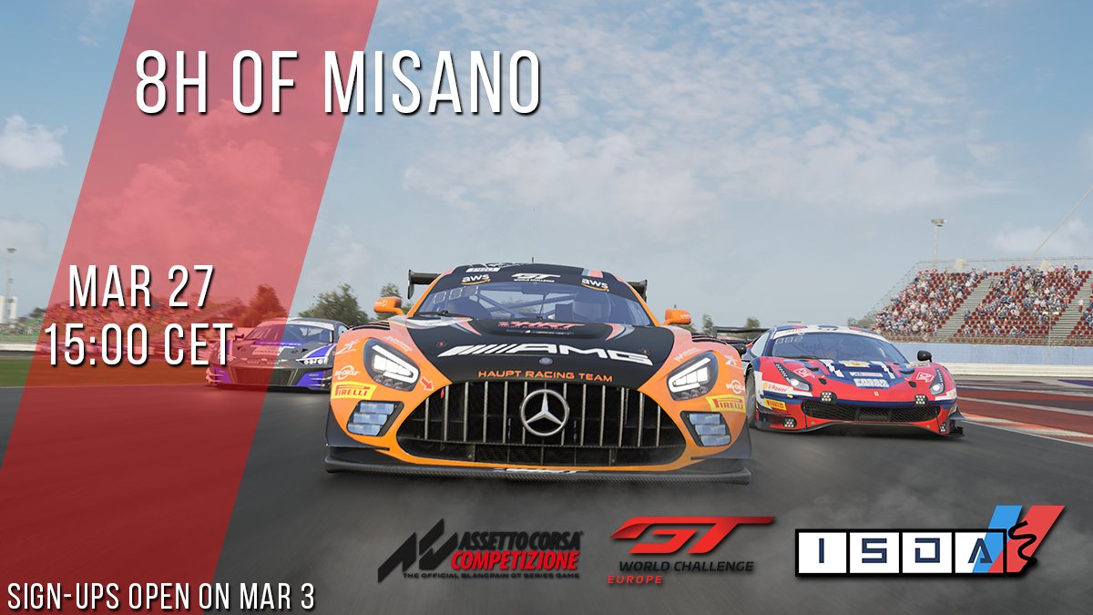First endurance race under ISDA! Don't miss that event.
Sign-ups opening on March 3!
isdaracing.com 
#AssettoCorsa #beACC #isdaracing #simracing <a href="/AC_assettocorsa/">Assetto Corsa</a>