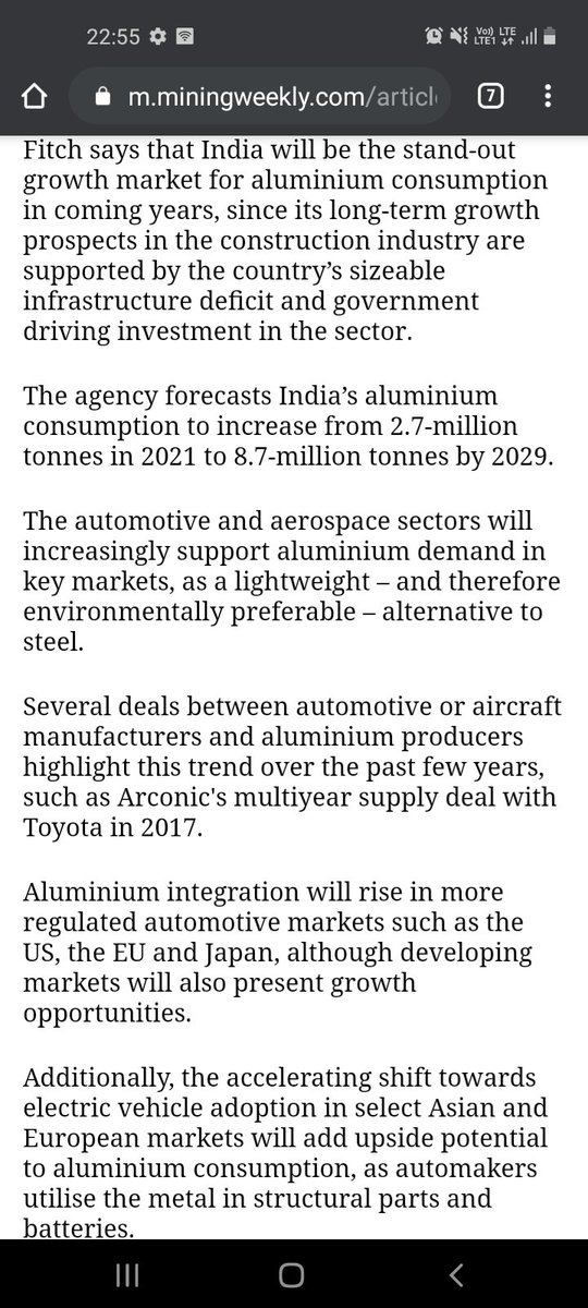 After Dr.Copper, Aluminium & Nickel are likely to touch 2011 highs. I am long HINDALCO, NATIONALUM, HINDCOPPER & VALE (Also long TSLA as input prices will rise for Tesla's competitors also, Tesla will continue to be the leader in EVs and Self-Driving Tech).