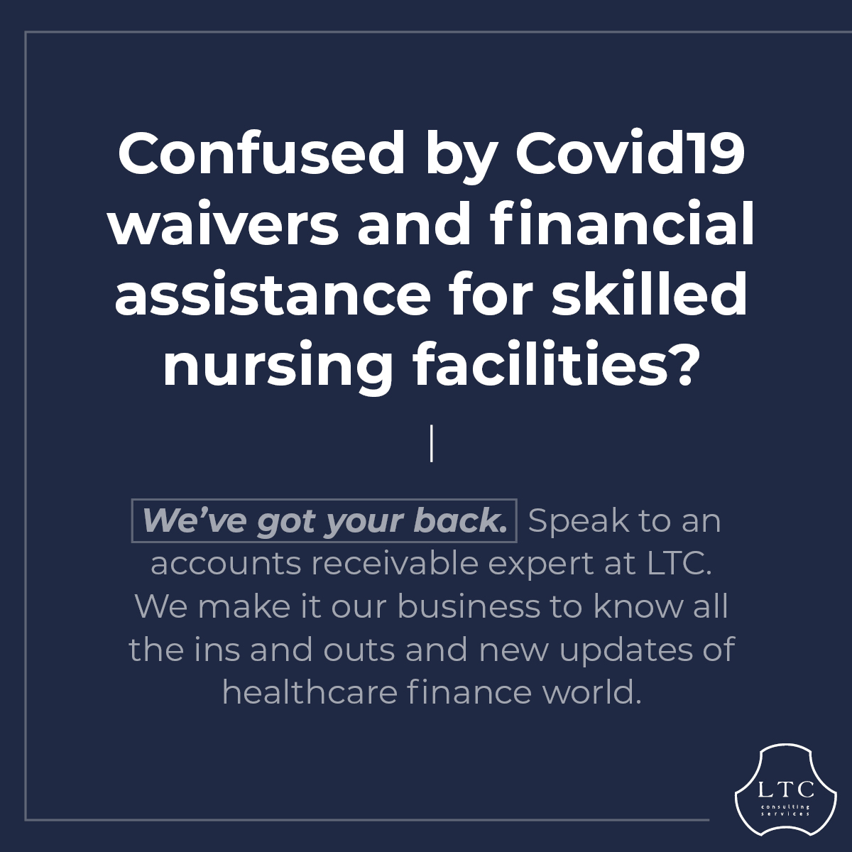 ltcally's tweet photo. Its a confusing time for healthcare billing - we can answer your questions! Speak to a LTC reimbursement specialist today.1-855-582-2600

#nursinghomes #skillednursing #assistedliving #reimbursement #covidwaivers https://t.co/Ap8OJDsLaG