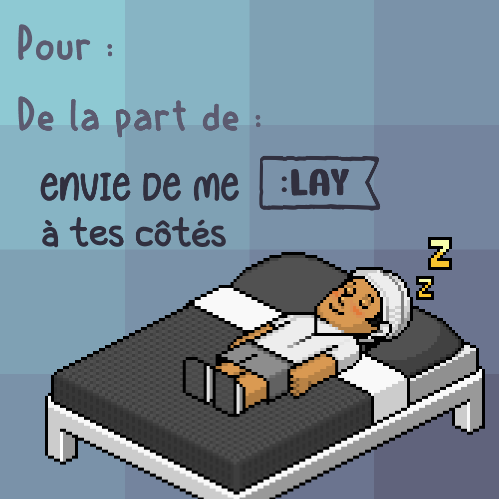 Plein d’alphamour avec notre communauté ! Envoie cette image à ton #crush 💖🔒💯🤫✨
───── ✩ ─────
#Habbo #HabboFR #Love #Amour