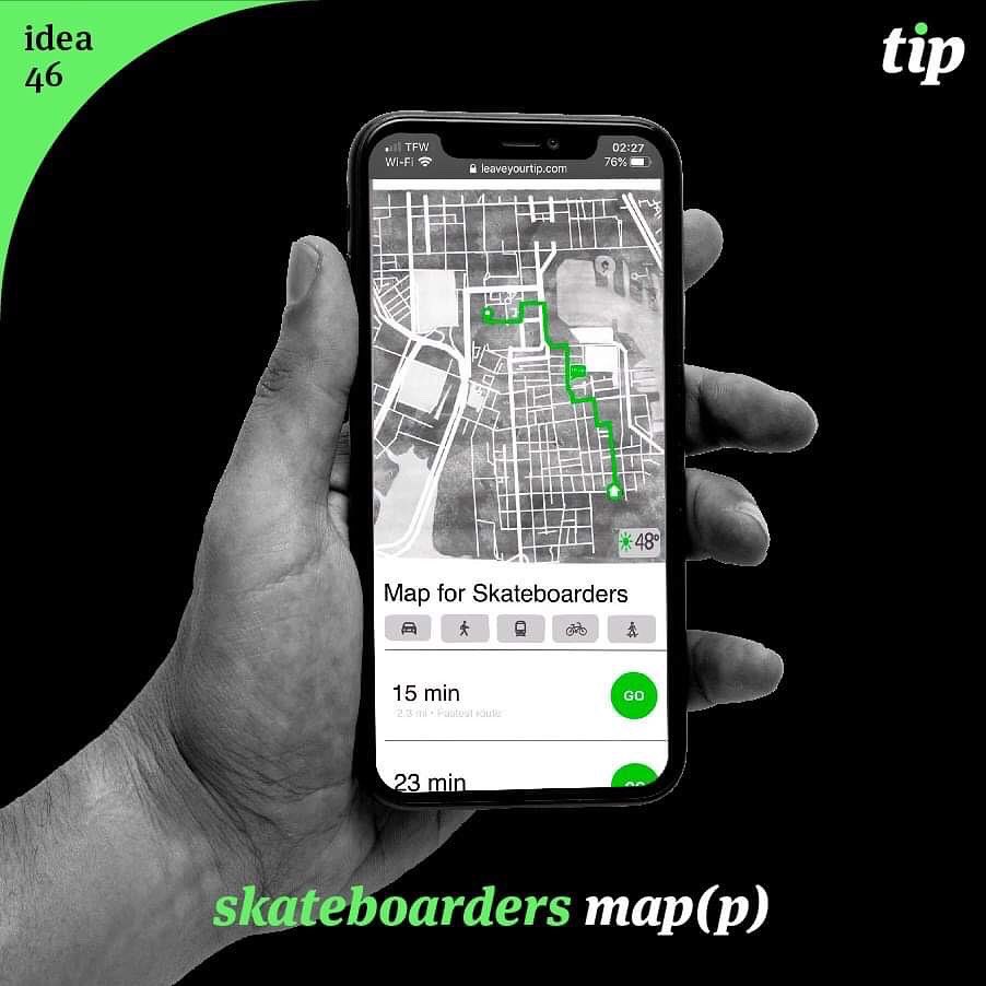 leaveyourtip's tweet photo. Our 7th featured idea: the Skateboarders Map(p). What do y’all think?

Idea posted and illustrated by Meg Summers! Thanks!
#leaveyourtip https://t.co/RZO7qNTf9h