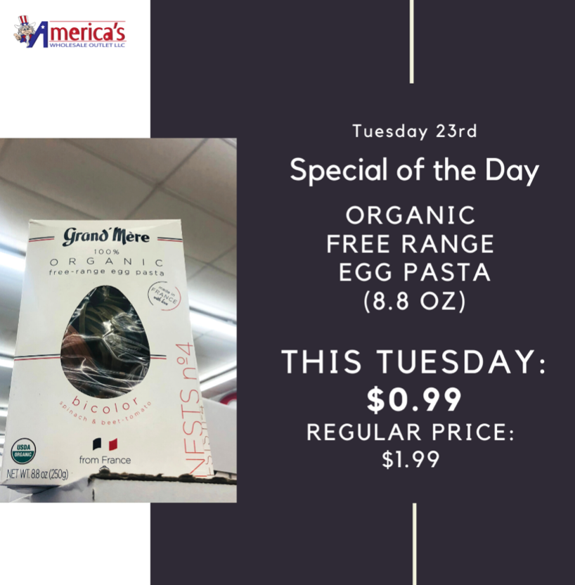 AWO_Boardman's tweet photo. Tuesday Special!
Organic Free Range Egg Pasta - 8.8 oz!
Regular price: $1.99
TUESDAY'S PRICE: $0.99!!!
While supplies last! https://t.co/og1eUHXDtg