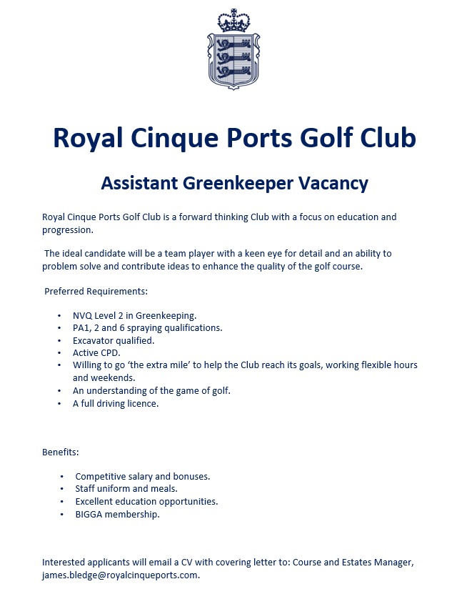 Some great employment opportunities <a href="/RCPgolfclub/">Royal Cinque Ports Golf Club</a>. If you would like to know what we are all about please check out royalcinqueports.wordpress.com or have a look through my Twitter page.
