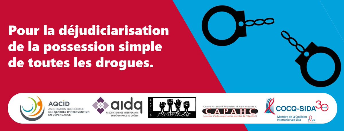 Article à faire circuler (capahc.com/dejudiciarisat…) et bannière (ci-bas) que vous pouvez réutiliser pour aider dans la lutte à la déjudiciarisation des drogues.

L'<a href="/AIDQ_/">AIDQ</a> , l'<a href="/AQCIDependance/">AQCID</a>, l'<a href="/AQPSUD1/">AQPSUD</a>, la <a href="/COCQSIDA/">COCQ-SIDA</a> et nous restons toujours sans réponse de
<a href="/SJB_CAQ/">Simon Jolin-Barrette</a> <a href="/justicequebec/">Justice Québec</a>