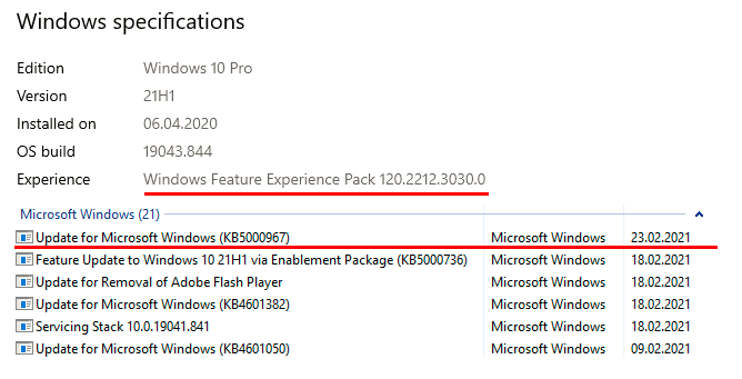 WZorNET's tweet photo. ✔️Update #KB5000967 for #FeatureExperiencePack 120.2212.3030.0 for Windows 10 Version 20H2 > Version #21H1 https://t.co/kPJK6ugC9w