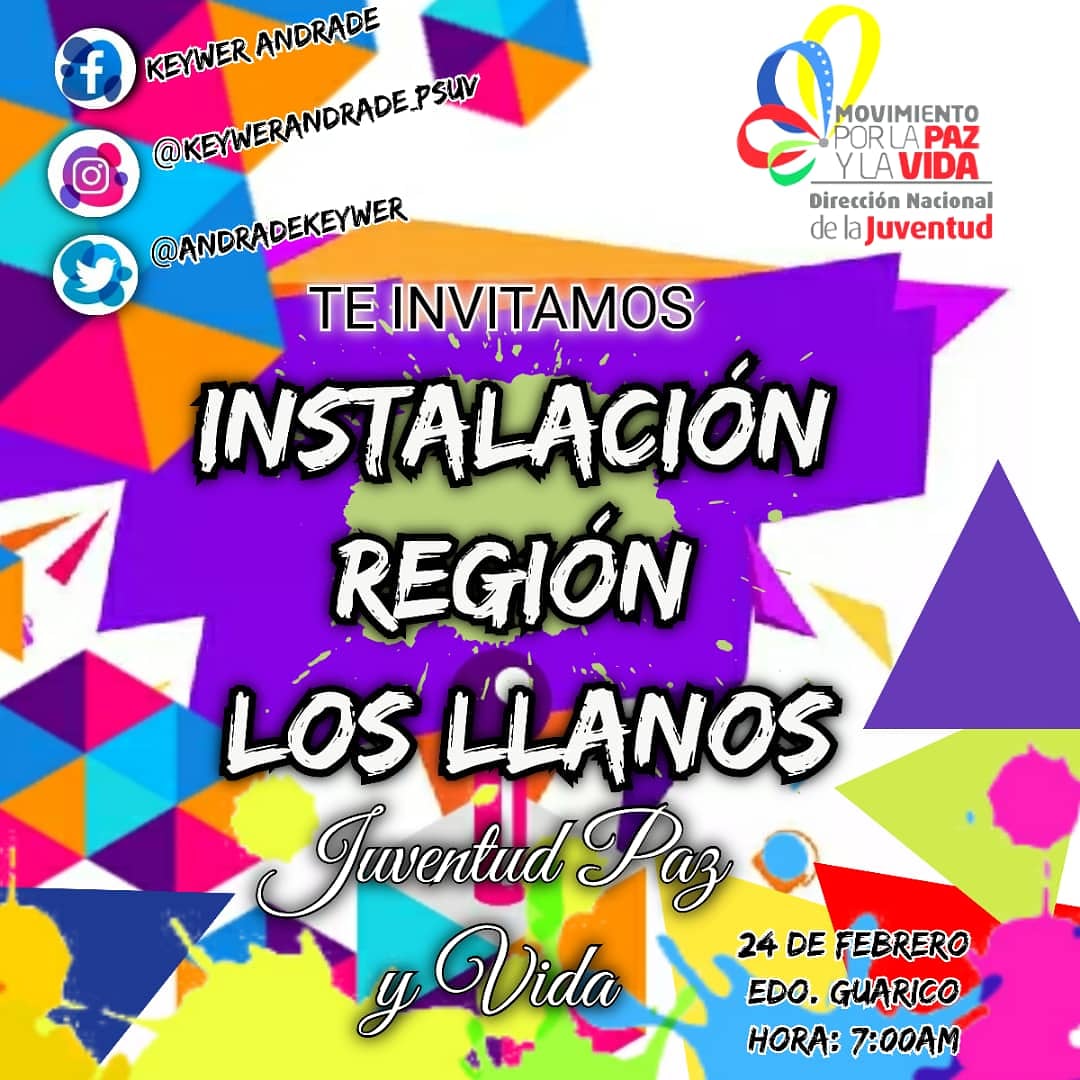 keywerandrade_'s tweet photo. ¡No te lo pierdas!
Mañana la gran Instalación del Movimiento por la Paz y la Vida @funmovpazyvida1 en la región los #llanos, Edo. Guárico a la 7:00am 😊
Te esperamos 👍
#Juventud #guarico #keywerandrade #venezuela
@nicolasmaduro @mimouvargas @delcyrodriguezven @jorgerpsuv_ https://t.co/VbGg2yjMRn