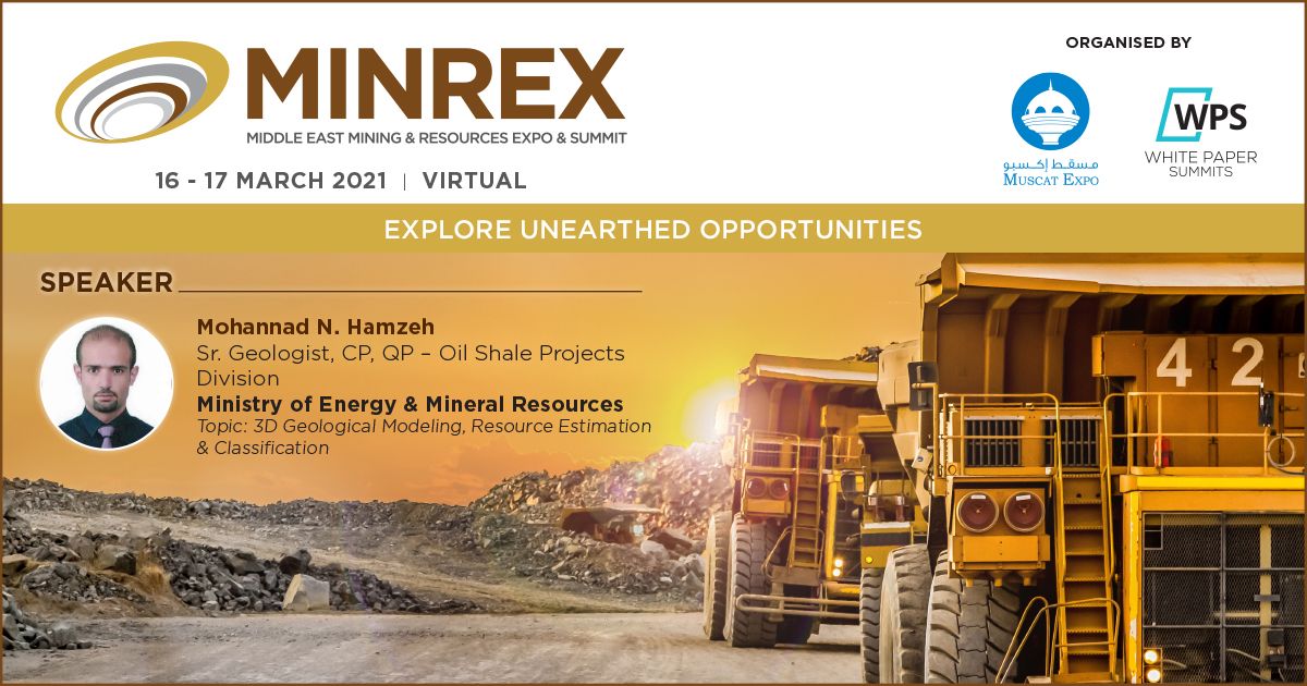 minrexsummit's tweet photo. We are pleased to announce Mr. Mohannad N. Hamzeh, Sr. Geologist, @MEMRJO, speaking at MINREX - Middle East Mining and Resources is a Virtual Expo and Summit taking place from 16 - 17 March 2021.

Please register to attend: 
https://t.co/qnOALayPbT https://t.co/q3swummzEO