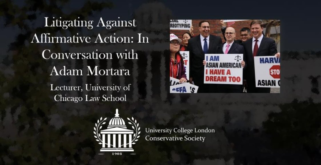 Tomorrow (24 Feb) at 7pm GMT, we will be hosting Adam Mortara, lead trial counsel against Harvard's Affirmative Action policy and a Lecturer at the University of Chicago. Tune in to learn about law, policy, and the role of conservatives in the law!

Link:
fb.me/e/N6LI8QuJ