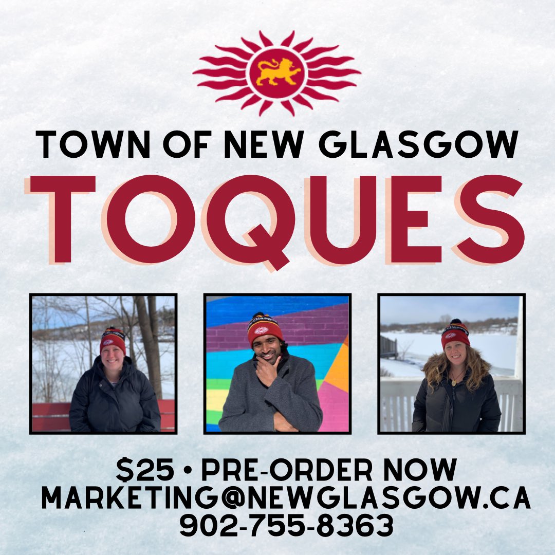NewGlasgowNS's tweet photo. 😍 Stay cozy and warm this winter with a Town of New Glasgow toque! A limited number of toques are available for pre-order and cost $25 each. Contact marketing@newglasgow.ca or 902-755-8363 to place your order.

#️⃣ #NewGlasgow #HerebyChoice https://t.co/ce9No1G0vY