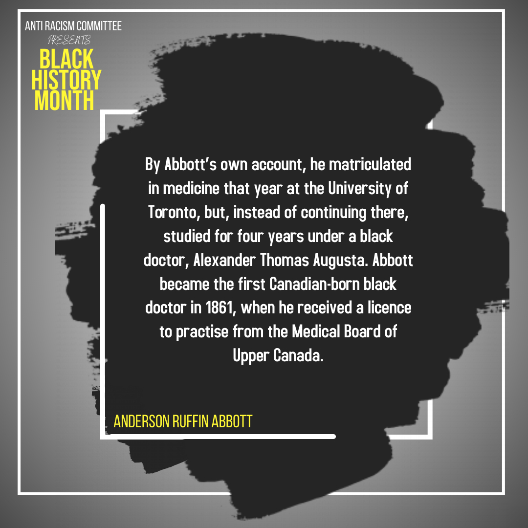 trp_uoft's tweet photo. Our student-run ARC is bringing to you a #BlackHistoryMonth campaign to celebrate #leaders in medicine. Today's feature is Dr. Anderson Ruffin Abbot, the first #Canadian-born Black Canadian to be licensed as a family physician. . Check this space every day for new updates! https://t.co/cfrs7qJ9iD