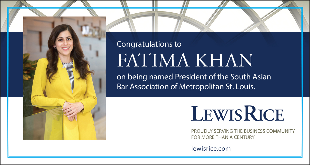 Join us in congratulating Fatima Khan on her appointment as President of the South Asian Bar Association of Metropolitan St. Louis! bit.ly/3keGnDb
