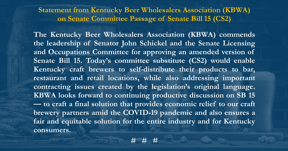 KBWAbeer's tweet image. KBWA commends the leadership of @SenatorSchickel &amp;amp; the #KYGA21 Senate L&amp;amp;O Committee for approving an amended version of #SB15 today.

We look forward to continuing dialogue with our industry partners &amp;amp; legislators to craft a successful solution.

See our full statement below ⬇️