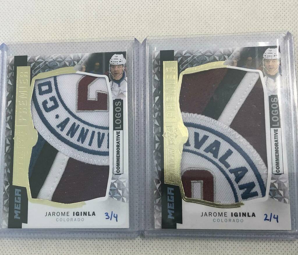 beuktv's tweet photo. Pretty cards on a HOF player. Need a 1 and a 4! #hockeycards #nhlcards #upperdeck #upperdeckpremier #megapatch #megapatches #hof #iginla #avalanche @coloradoavalanche https://t.co/YsLKHBp1TD https://t.co/tPOL9U4VBm