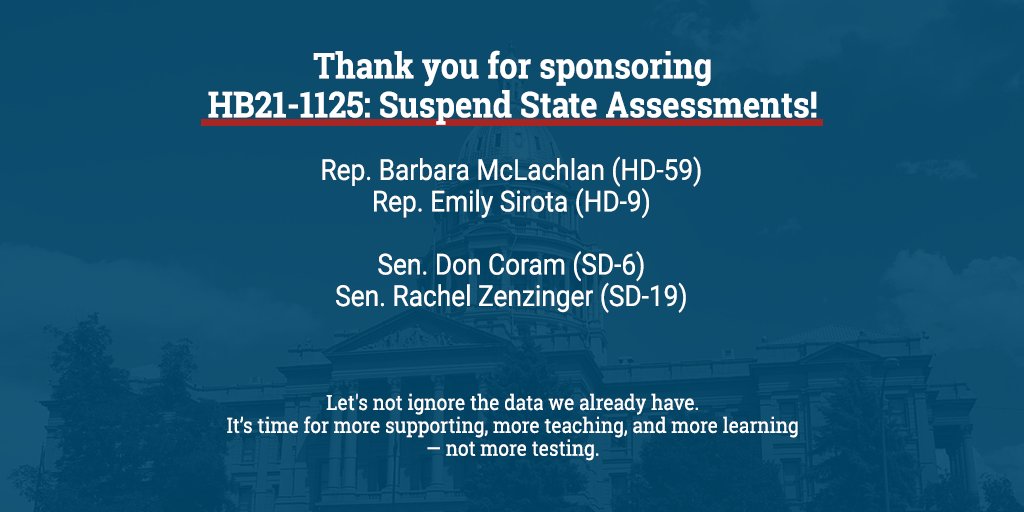 ColoradoEA's tweet photo. Thank you to @BarbaraforCO, @EmilyForCO, Sen. Don Coram, and @Zenzinger_AtoZ for sponsoring urgent legislation to cancel CMAS testing this year! https://t.co/FzMn0WUb6X