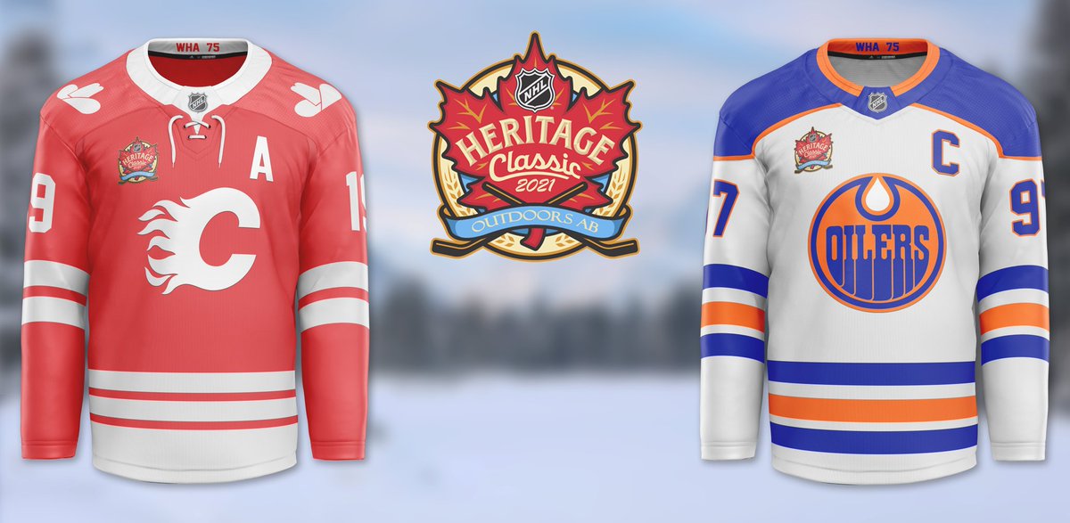The perfect follow up to Lake Tahoe? Battle of Alberta in the Rocky Mountains!! 
Here's a concept for a Heritage Classic inspired by the 1975 WHA Battle of Alberta! 
Retweet if you would want to see these jerseys face off in the mountains!
#CofRed 
#LetsGoOilers