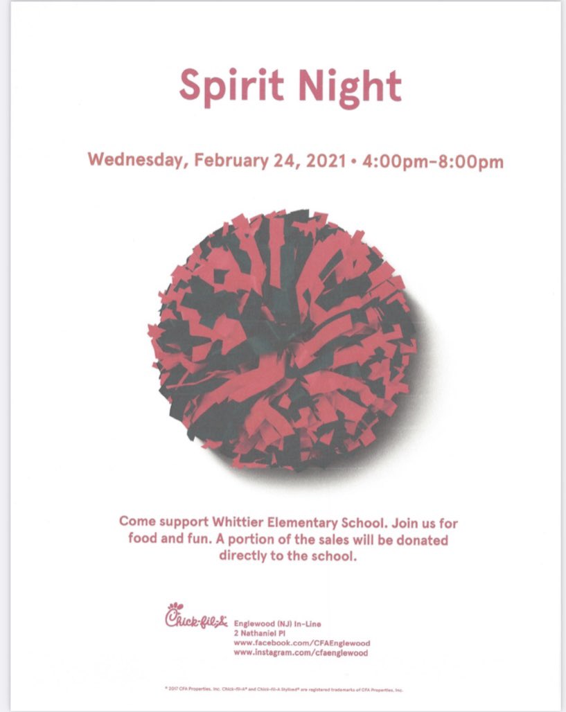 🍗 Come support Whittier Elementary School this Wednesday, February 24 from 4-8!! A portion of the sales will be  donated directly to the school! 🍟