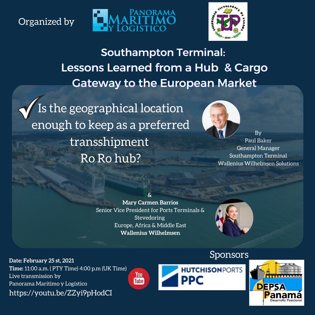 Los invitamos a acompañarnos este jueves 25 de febrero a la 11am a través del Canal de YouTube <a href="/MaritimoY/">Panorama Maritimo y Logistico</a>  en donde conversaremos sobre el Hub de Southampton, UK y como Panamá puede emular algunos #bestpractices