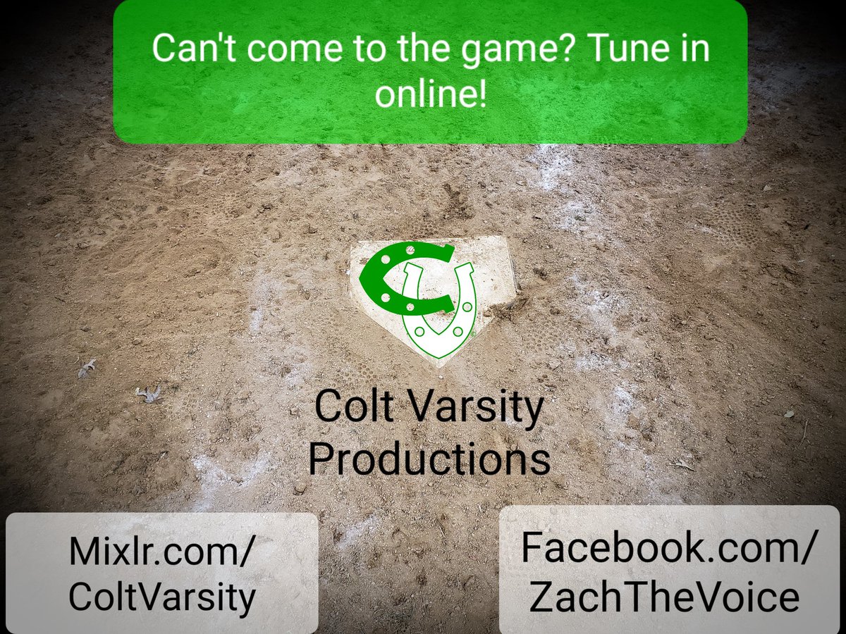 ZachTheVoice's tweet photo. Stuck at work? Not up for the drive? Worried about social distancing? LET US HELP!!! 

Colt Varsity Productions is BACK to bring you baseball action starting this THURSDAY. Be sure to follow and subscribe for email updates on Mixlr so you don't EVER miss first pitch! #KickEm https://t.co/6JbmNkxKoJ