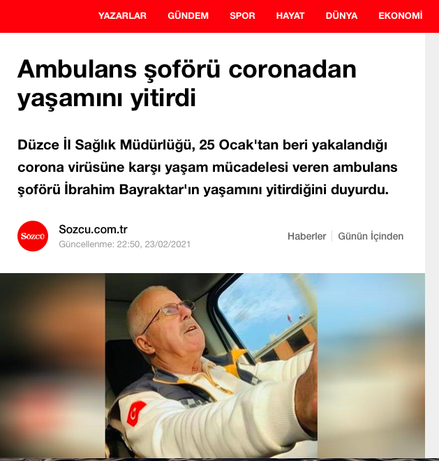 SSSBBL777's tweet photo. Ambulans şoförü #coronadan yaşamını yitirdi. https://t.co/0GXAfTNa7R https://t.co/o8Gt5CjyX7