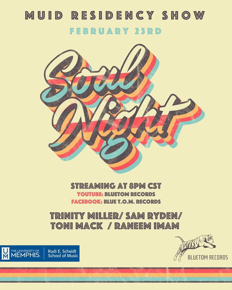 BlueTOMRecords's tweet photo. Tonight is our first residency show of the year. You don’t want to miss this amazing up and coming Memphis Talent, sharing their versions of SOUL with you! https://t.co/lJiyD5uEsT