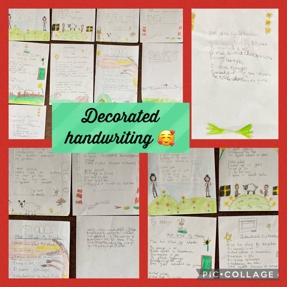 LakesidePrmY3's tweet photo. Today, Year 3 completed their decorated handwriting as part of our Eisteddfod themed week of learning 🏴✍🏼🏔🐑#year3 #homeschooling #eisteddfod #besthandwriting https://t.co/sRudODeR5N