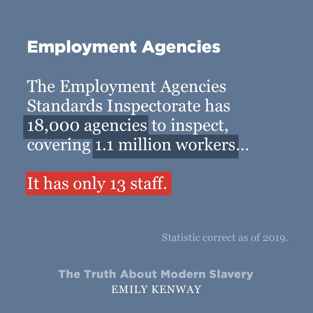 Agency workers are some of the most precarious and poorly paid in our economy, and therefore highly vulnerable to #modernslavery, and yet just look at the body that’s meant to protect them!

13 STAFF FOR 1.1 MILLION WORKERS! 

(takeover by <a href="/emilykenway/">Dr Emily Kenway</a>)