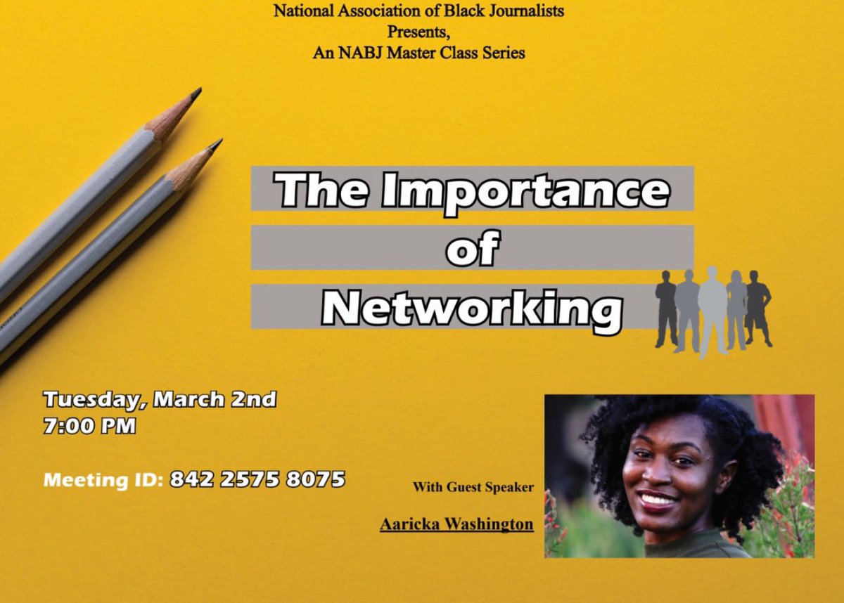 Join NABJ next Tuesday,
March 2nd <a href="/7pm/">Huong Le</a>!✍🏽

We will be discussing the importance of networking and how beneficial it can be!

We will have IU Alum, Aaricka Washington, joining our conversation.

See you there!