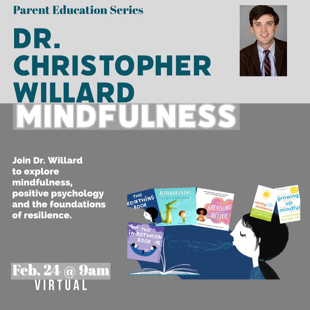 stmarysib's tweet photo. Dear St. Mary's Families, We hope you will join us tomorrow morning to explore mindfulness, positive psychology and the foundations of resilience with our virtual speaker, Dr. Willard. Please check your email for the link to attend. #stmarysib #worldsizedhearts #worldclassminds https://t.co/rxMFI3Th4y