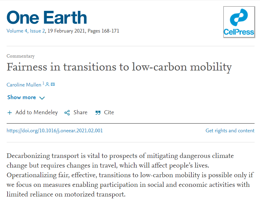 New interesting commentary by Caroline Mullen on fairness in transitions to low-carbon mobility
doi.org/10.1016/j.onee…