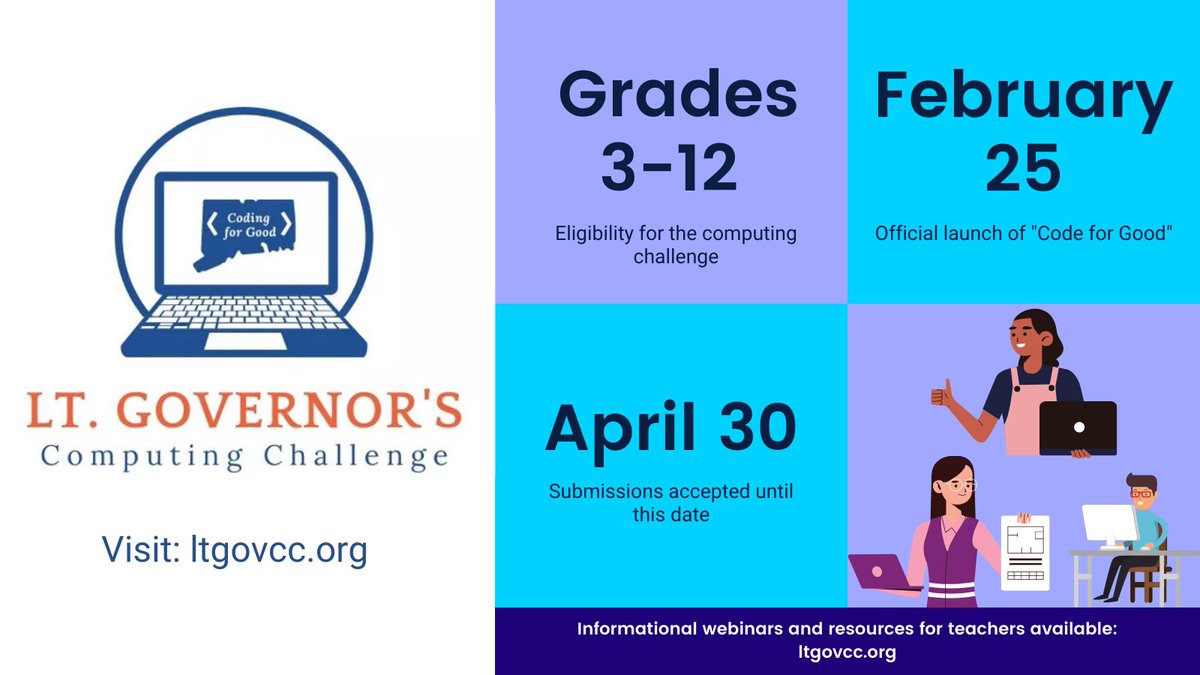 EducateCT's tweet image. Central to every industry & field of study? #computerscience. Yet only 3% of Black students learn #CSEdu in HS or beyond. Let every student know they belong - encourage participation in @LGSusanB #CodingforGood Challenge: ltgovcc.org #BlackVoicesForCS #CS4CT #CSforAll