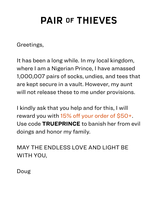 alecmcnayr's tweet photo. Slow clap for @PairofThieves - just sent via text: #TRUEPRINCE https://t.co/DvJ4Opy7TS