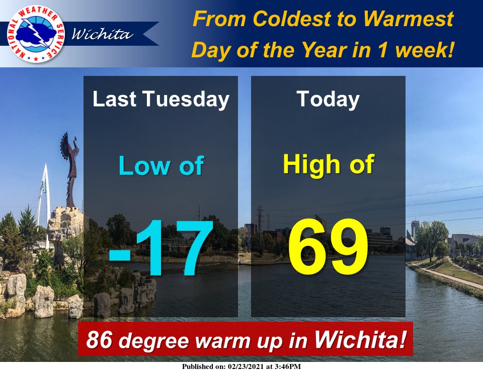 NWSWichita's tweet photo. What a Difference a Week makes in Kansas and the Wichita area! #kswx https://t.co/lQHgybKXtO