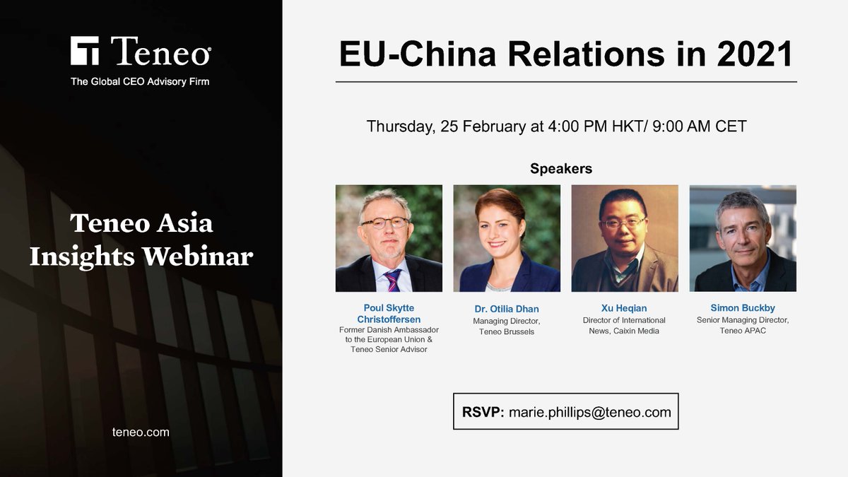 On Thursday, 25 February at 4:00pm HKT/ 9:00am CET, join Poul Skytte Christoffersen, @otiliadhand and Heqian Xu for an important discussion on relations between China and the European Union (EU) and the implications for businesses in Asia. https://t.co/oU1mPighgE https://t.co/nE5gOHuufB