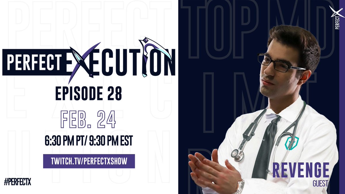 perfectxshow's tweet photo. The doctor is IN this Wednesday!
Tune in to PERFECT EXECUTION tomorrow (2/23) at 6:30PM PST/9:30PM EST as we're joined by @Revengeleague to chat all things #LCS and learn more about @Immortals' rising star in the top lane. Bring questions! #PerfectX
📺https://t.co/5Q6Ny7t2bd📺 https://t.co/m0aLEbPzCh
